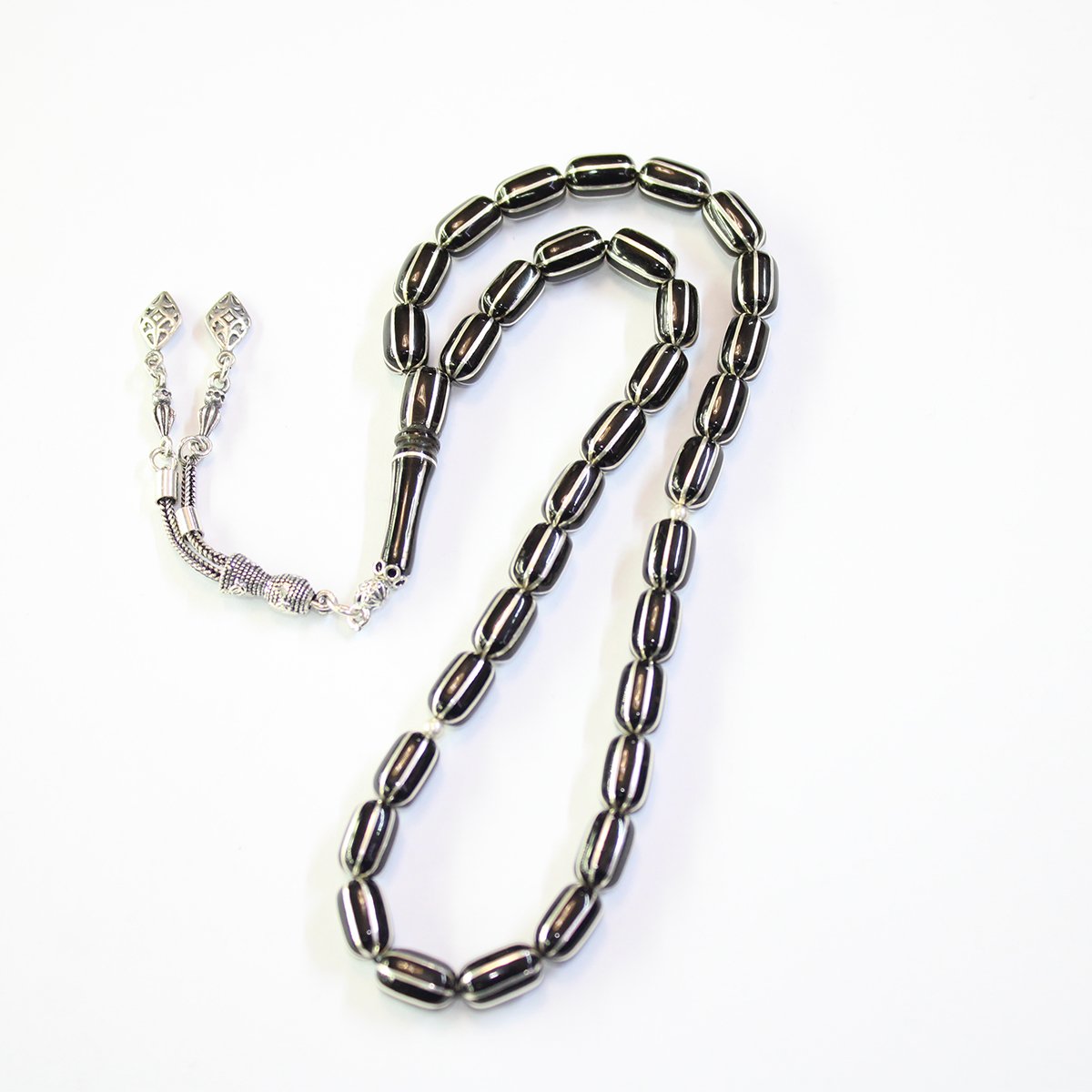 8 li Karpuz İşlemeli Oltu Taşı Tespih 6,5*11 (mm)