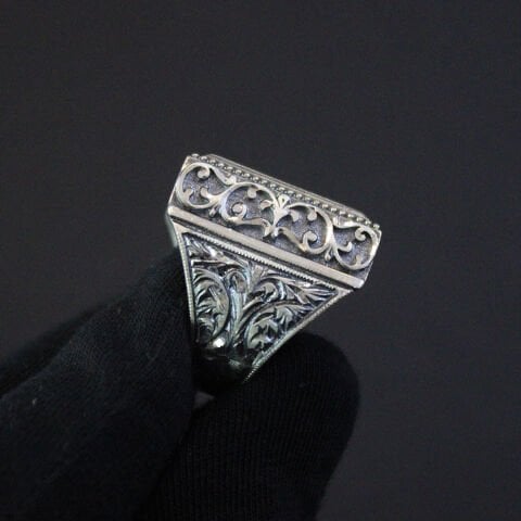 Kalem İşçiliği Gümüş Erkek Yüzük-3