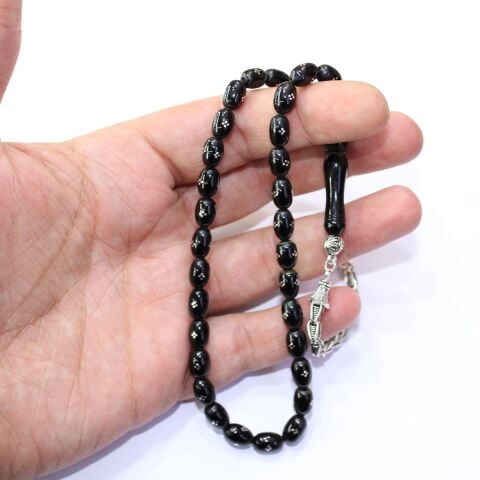 12 li İşleme Oltu Taşı Tespih 6*9 (mm)