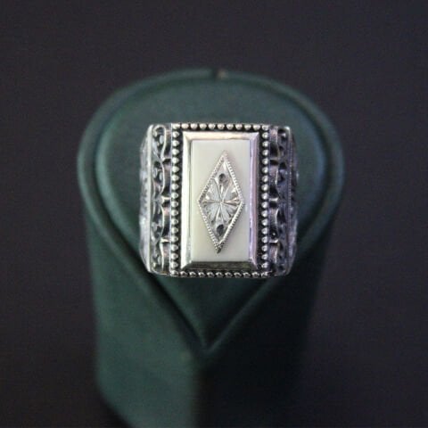 Fil Dişi Kalem İşçiliği Gümüş Erkek Yüzük