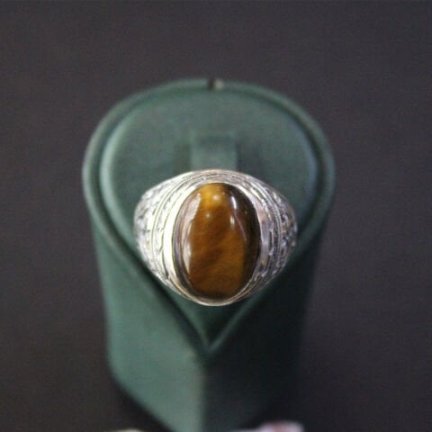 Kaplan Gözü Kalem İşçiliği Gümüş Erkek Yüzük