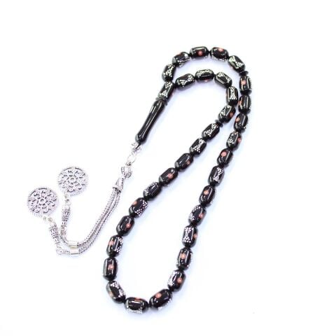 Papyon Mercan İşlemeli Oltu Taşı Tespih 6,5*10,5 (mm)