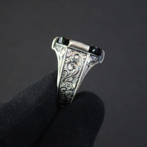 Yemen Akiği Kalem İşçiliği Gümüş Erkek Yüzük