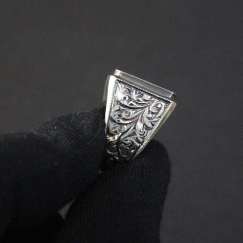 Kalem İşçiliği Gümüş Erkek Yüzük-4