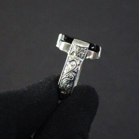 Yemen Akiği Kalem İşçiliği Gümüş Erkek Yüzük-1