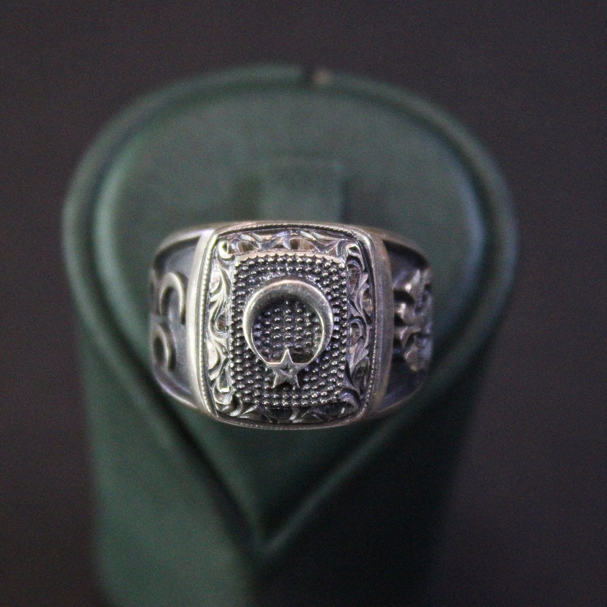 Ay Yıldız Kalem İşçiliği Gümüş Erkek Yüzük