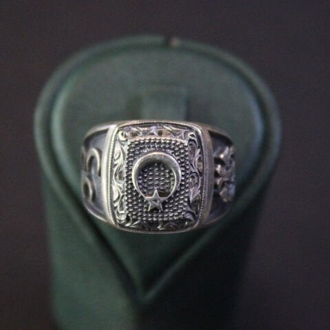 Ay Yıldız Kalem İşçiliği Gümüş Erkek Yüzük