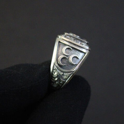 Ay Yıldız Kalem İşçiliği Gümüş Erkek Yüzük