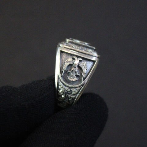 Ay Yıldız Kalem İşçiliği Gümüş Erkek Yüzük