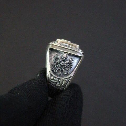 Ay Yıldız Kalem İşçiliği Gümüş Erkek Yüzük-1