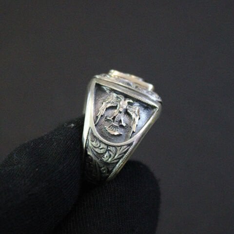 Ay Yıldız Kalem İşçiliği Gümüş Erkek Yüzük-1