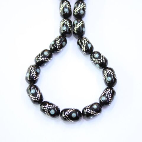 Firuze V İşlemeli Oltu Taşı Tespih 7*10,5 (mm)