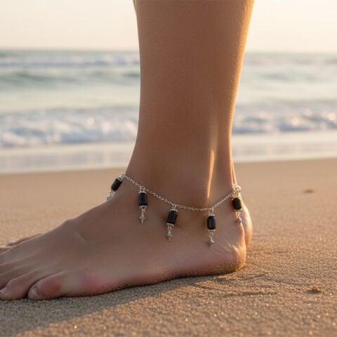 Oltu Taşı Gümüş Halhal -2