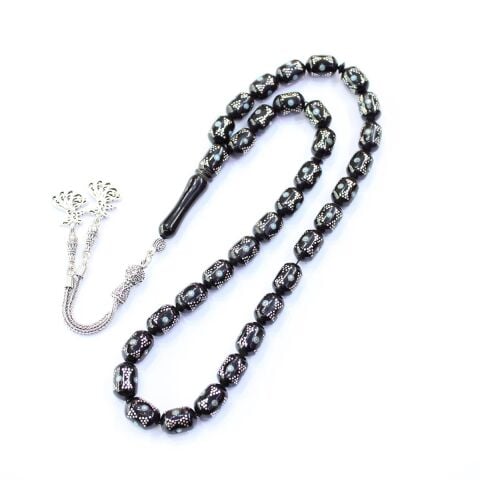 Papyon Firuze İşlemeli Oltu Taşı Tespih 8*12 (mm)