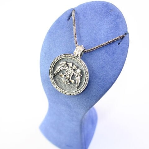 Çift Başlı Kartal Figürlü Kalem İşi Kolye