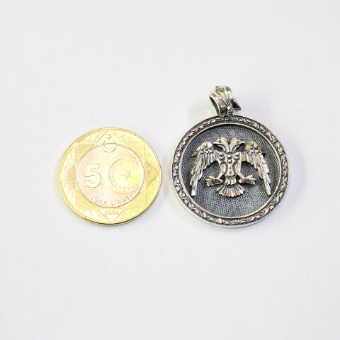 Çift Başlı Kartal Figürlü Kalem İşi Kolye