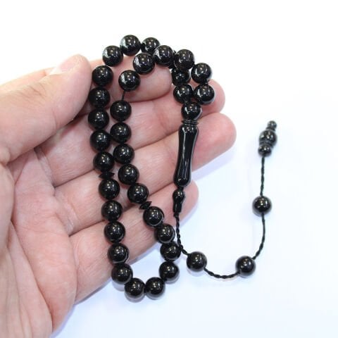 Sistem Püsküllü Oltu Taşı Tespih Küre Kesim 7,5 (mm)