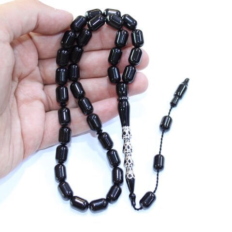 Sistem Püsküllü Nakkaş İmame Oltu Taşı Tespih 8*12 (mm)