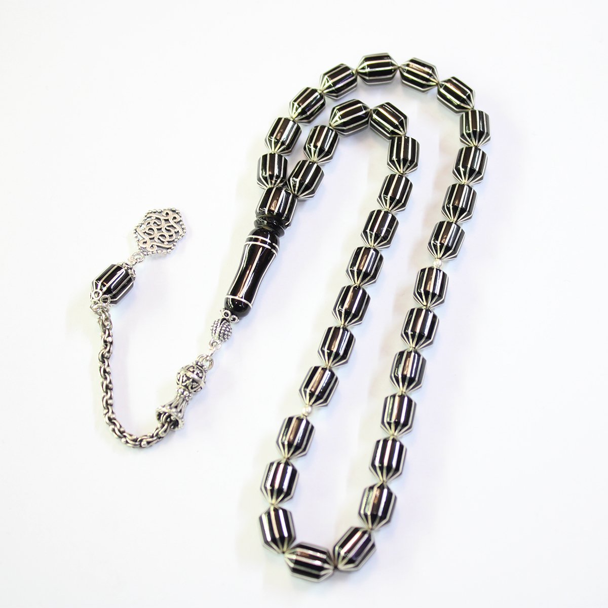 12 li Karpuz İşlemeli Oltu Taşı Tespih  8*12 (mm)