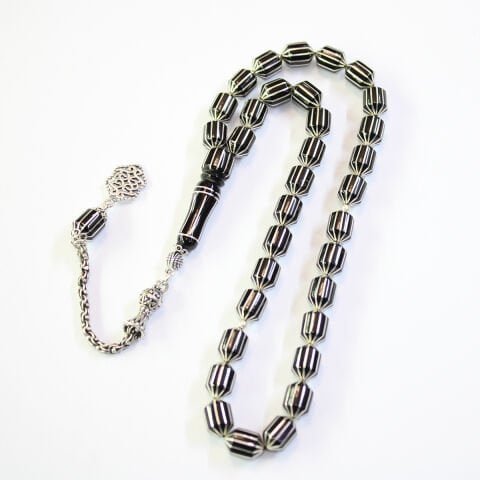 12 li Karpuz İşlemeli Oltu Taşı Tespih  8*12 (mm)