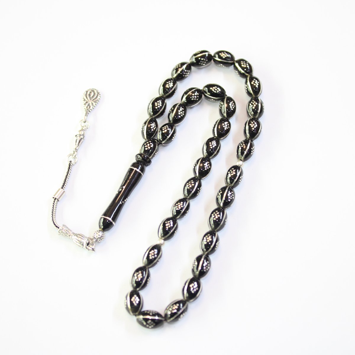 4 lü Karpuz Baklava İşlemeli Oltu Taşı Tespih 6,5*9 (mm)