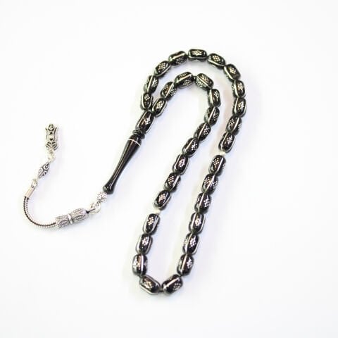 4 lü Karpuz Baklava İşlemeli Oltu Taşı Tespih 5,5*8 (mm)