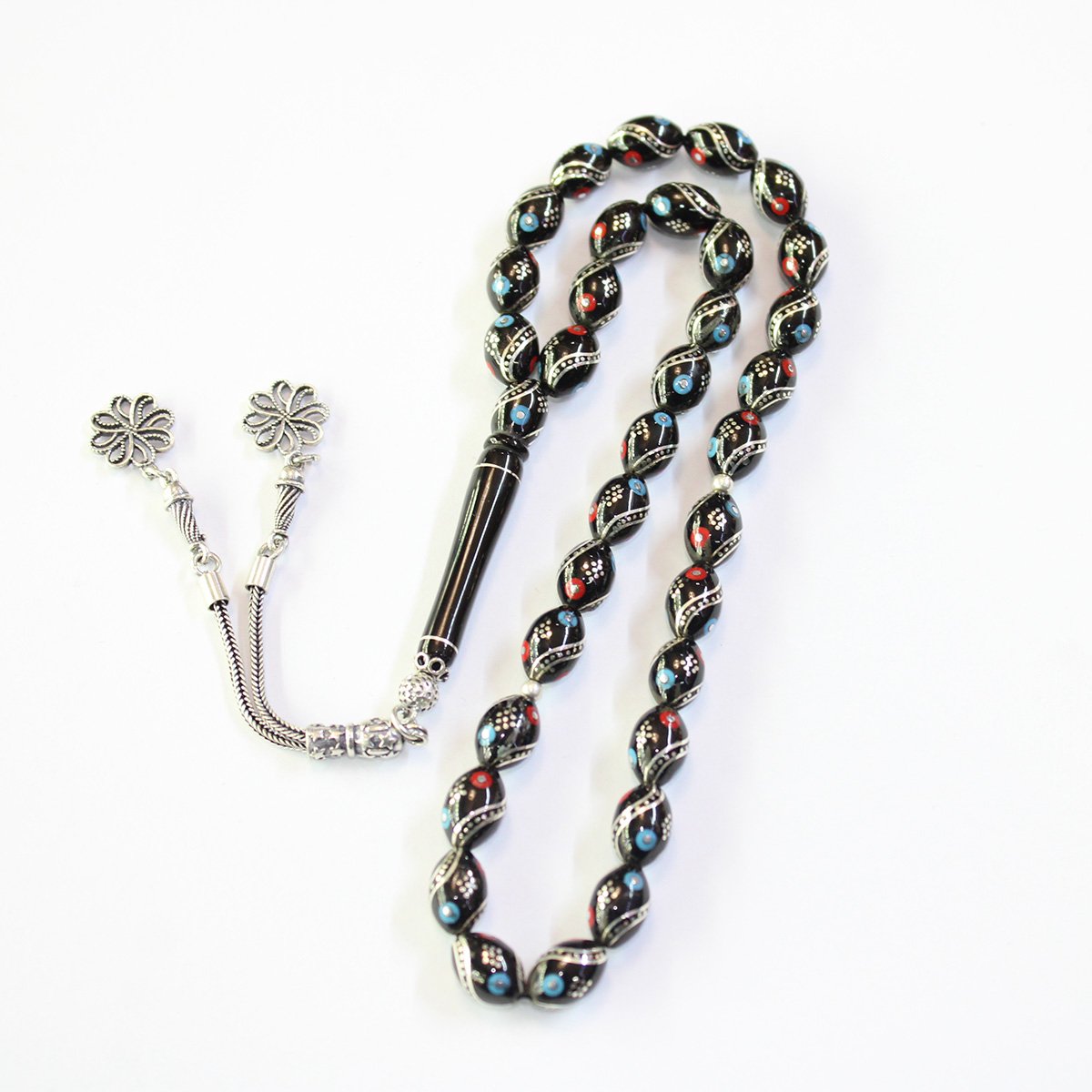 Çeşm-i Bülbül İşlemeli Karma Oltu Taşı Tespih 7,5*11 (mm)