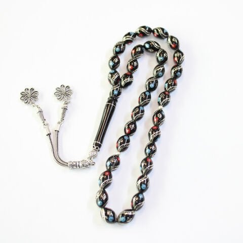 Çeşm-i Bülbül İşlemeli Karma Oltu Taşı Tespih 7,5*11 (mm)