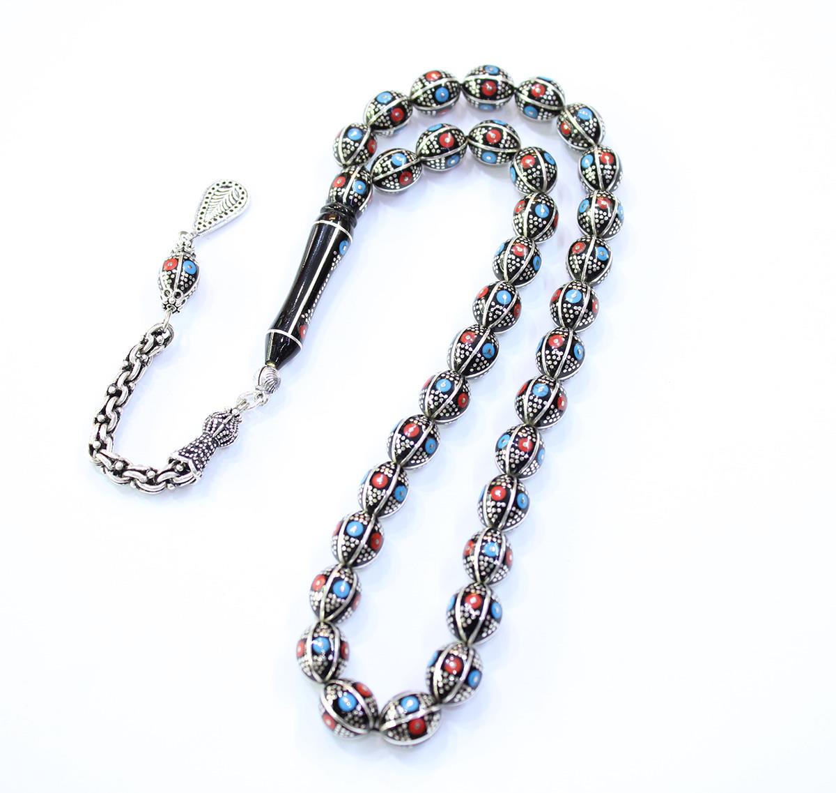 6 lı Karpuz İşleme Karma Oltu Taşı Tespih 9,5*11 (mm)