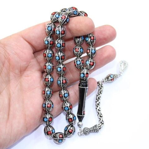 6 lı Karpuz İşleme Karma Oltu Taşı Tespih 9,5*11 (mm)