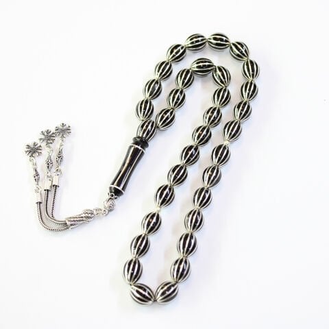 12 li Karpuz İşleme Oltu Taşı Tespih 8,5*11 (mm)