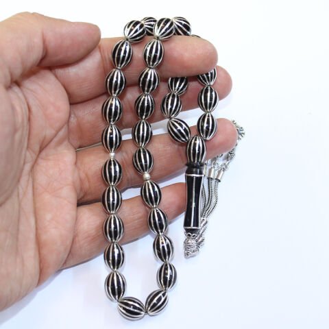 12 li Karpuz İşleme Oltu Taşı Tespih 8,5*11 (mm)