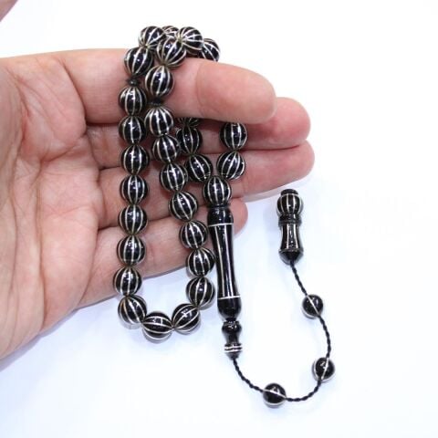 Sistemli 12 li Kapruz İşleme Oltu Taşı Tespih 9,5 (mm)