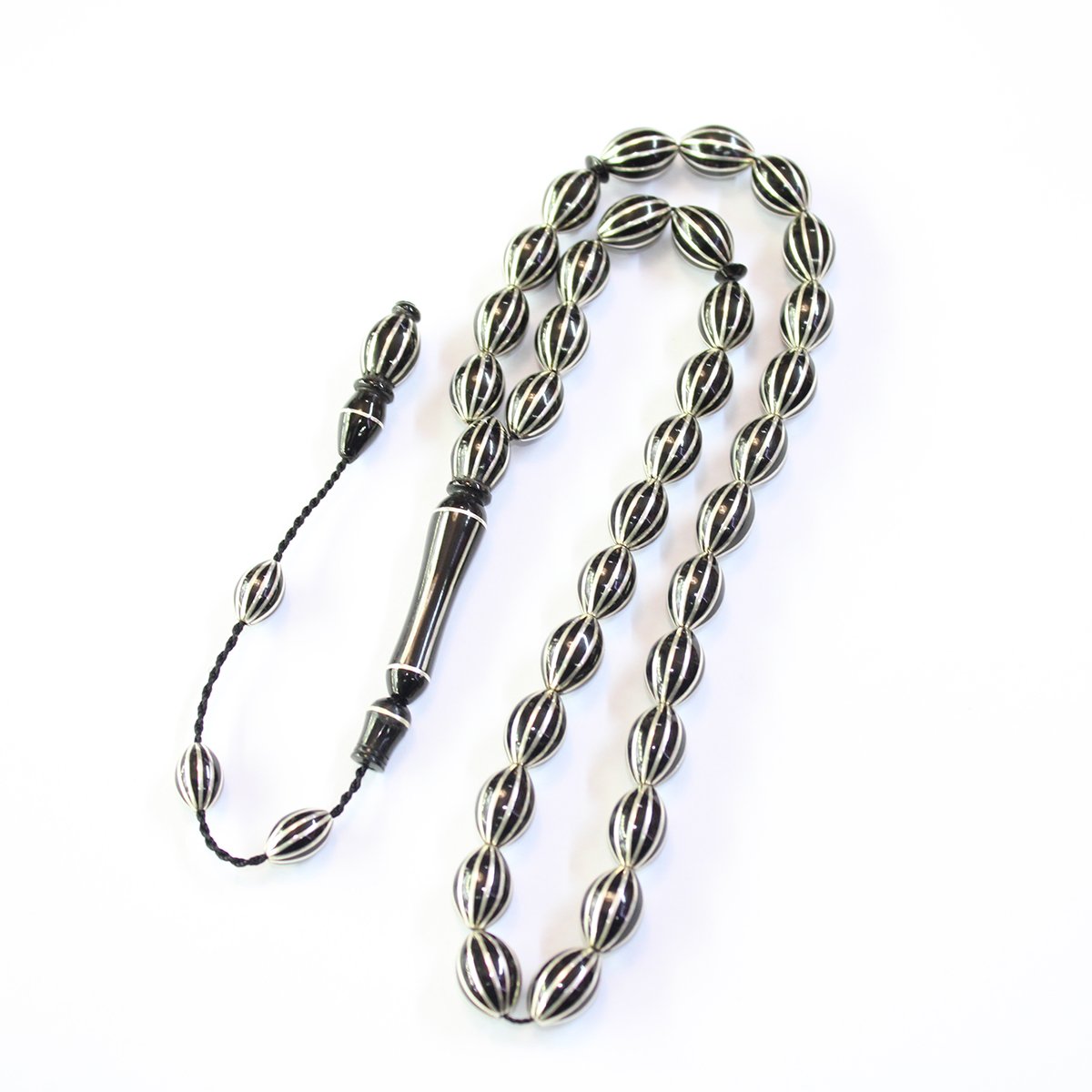 Sistemli 12 li Karpuz İşleme Oltu Taşı Tespih 8*12 (mm)