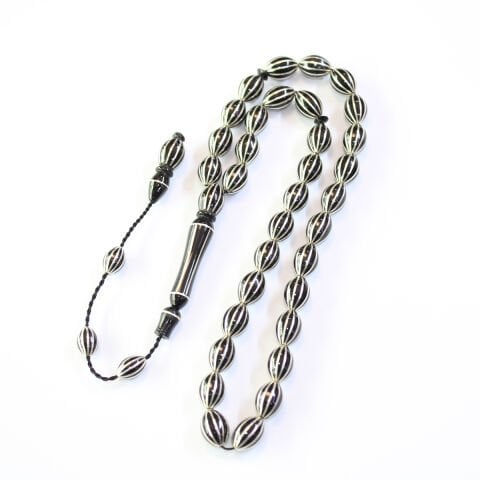 Sistemli 12 li Karpuz İşleme Oltu Taşı Tespih 8*12 (mm)