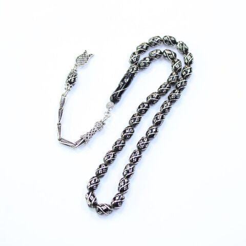 Çeşm-i Bülbül İşlemeli Oltu Taşı Tespih 6*9 (mm)