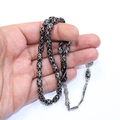 Çeşm-i Bülbül İşlemeli Oltu Taşı Tespih 6*9 (mm)