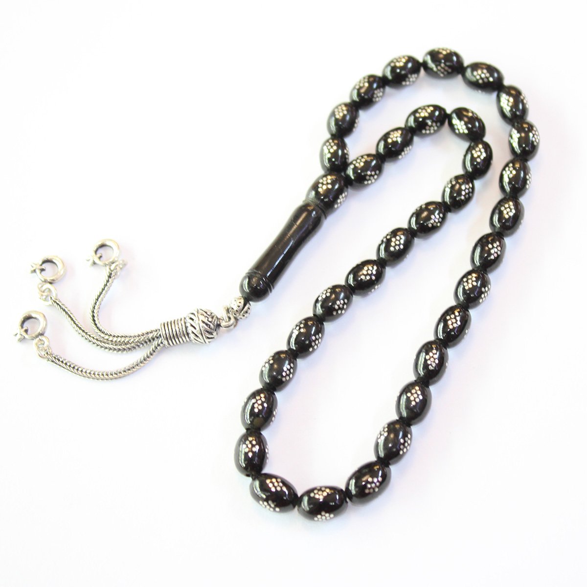 Baklava İşlemeli Oltu Taşı Tespih 6,5*9 (mm)