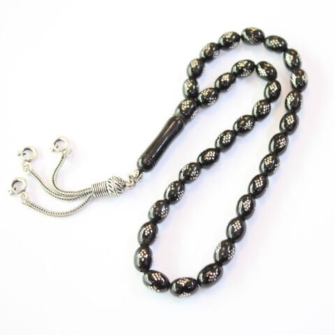 Baklava İşlemeli Oltu Taşı Tespih 6,5*9 (mm)