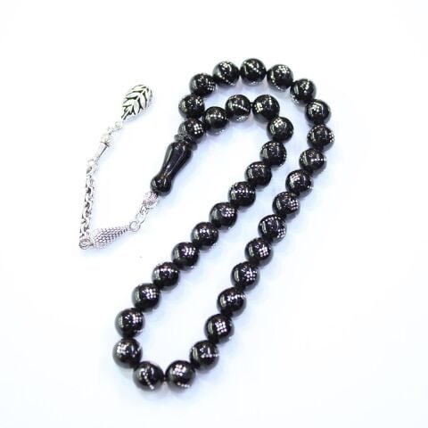 Burgu Baklava İşlemeli Küre Oltu Taşı 8,5 (mm)