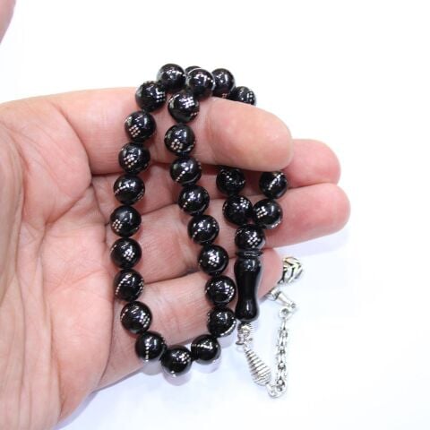 Burgu Baklava İşlemeli Küre Oltu Taşı 8,5 (mm)