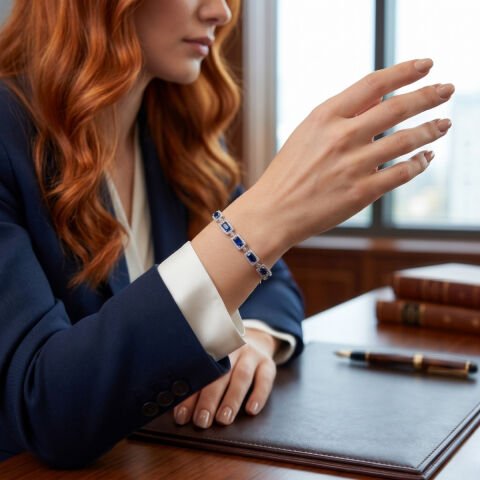 Zirkon Taşlı Lacivert Gümüş Bileklik