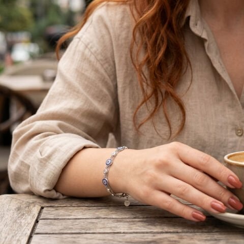 Zirkon Taşlı Gümüş Bileklik-5