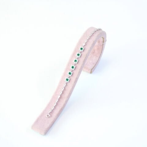 Zirkon Taşlı Gümüş Yeşil Bileklik