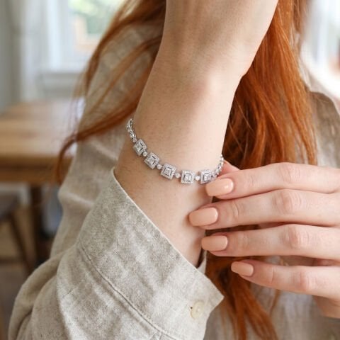 Zirkon Taşlı Gümüş Fuşya Bileklik