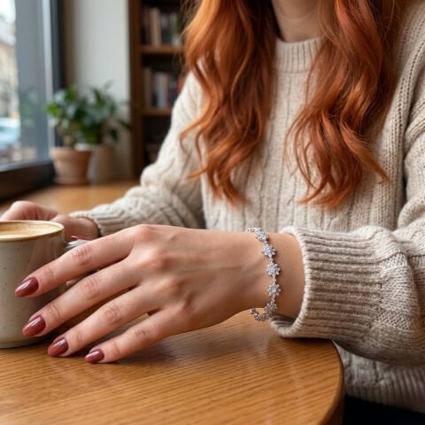 Kar Tanesi Zirkon Taşlı Gümüş Bileklik