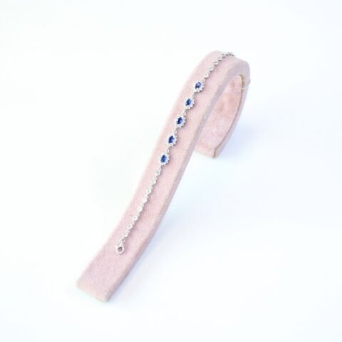 Lacivert Zirkon Taşlı Gümüş Oval Model Bileklik