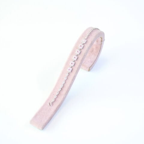 Pembe Zirkon Taşlı Gümüş Kare Model Bileklik
