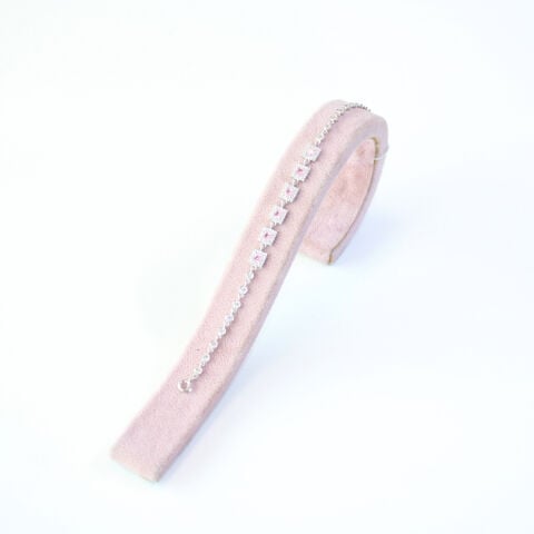 Pembe Zirkon Taşlı Gümüş Kare Model Bileklik