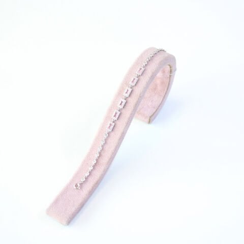 Pembe Zirkon Taşlı Gümüş Dikdörtgen Model Bileklik